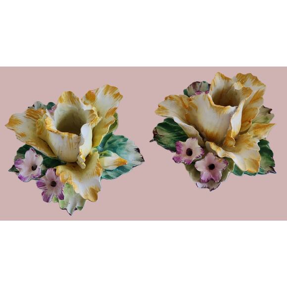 CANDLE HOLDER-Vintage Meiselman Imports-Italy-Porcelain-Floral-Capodimonte Style - Picture 3 of 10